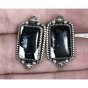 White Buffalo Sterling Silver Earrings Southwestern Native Style Statement Stud